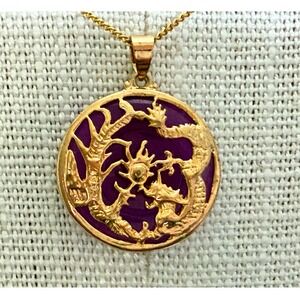 Dragon Phoenix Sun 18KGP Reversible Pendant Necklace Sz 18" Celestial Mythology